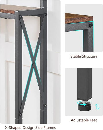 FAVOOSTY 5.9" Narrow Console Table with Led Light and Charging Station 46.8" Behind Couch Table Skinny Sofa Table with Power Outlets for Living Room, Hallway, EntryWay, Rustic Brown&Black