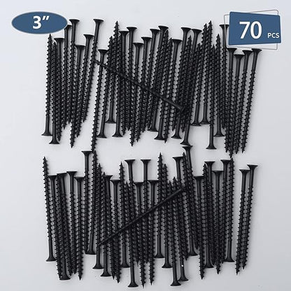 70pcs #8 × 3 inch High Hardness Drywall Screws, Black, Coarse Thread, Phillips Drive, Bugle Head, Black Wood Screws, Wood and More (3 in, 70)