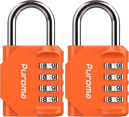 Puroma 2 Pack Combination Lock for Locker 4 Digit Outdoor Waterproof Padlock for School, Gym, Sports, Fence, Toolbox, Gate, Case, Outdoor, Hasp Storage, Cabinets (Orange)