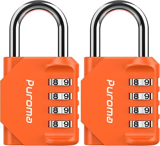 Puroma 2 Pack Combination Lock for Locker 4 Digit Outdoor Waterproof Padlock for School, Gym, Sports, Fence, Toolbox, Gate, Case, Outdoor, Hasp Storage, Cabinets (Orange)
