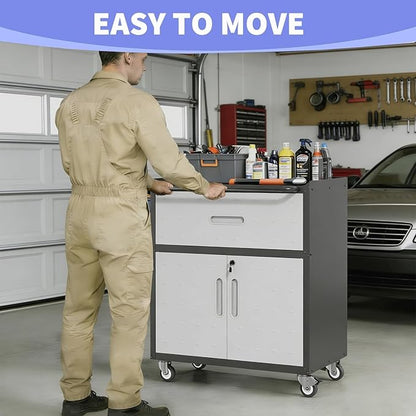 Garage Storage Cabinet System 7pcs Heavy Duty Workshop Set Wall Cabinet Lockable Rolling Tool Cabinets with Adjustable Shelves Metal Garage Storage Cabinets