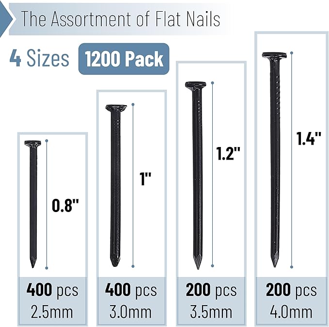 Mr. Pen- Nail Assortment Kit Bulk, 1200 Pcs, 4 Sizes, Black, Small Nails for Hanging Pictures, Finishing Nails, Wall Nails for Hanging, Pin Nails, Hardware Nails, Assorted Nails, Galvanized Nails