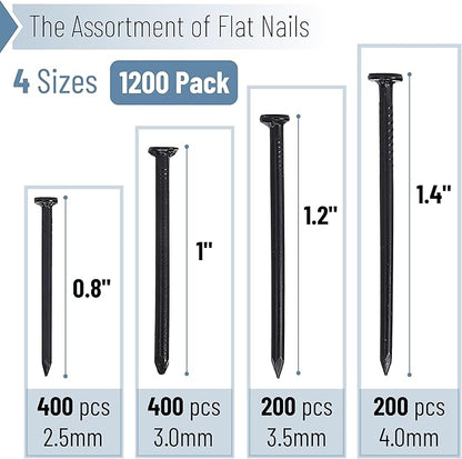 Mr. Pen- Nail Assortment Kit Bulk, 1200 Pcs, 4 Sizes, Black, Small Nails for Hanging Pictures, Finishing Nails, Wall Nails for Hanging, Pin Nails, Hardware Nails, Assorted Nails, Galvanized Nails