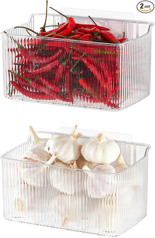 2 Pack Adhesive Spice Rack Wall Mount, 8.1" x 4.5" x 4.3", Cabinet Door Organizer Clear Acrylic Shelf, No-Drilling Small Hanging Basket for Kitchen Pantry, Shower Caddy for Bathroom