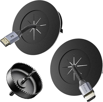 VCELINK Brush in Wall Cable Management Kit for Wall Mounted TV, 3.79" (96 mm) Cord Hider for Low Voltage Cables Pass Through, Black Wall Plate