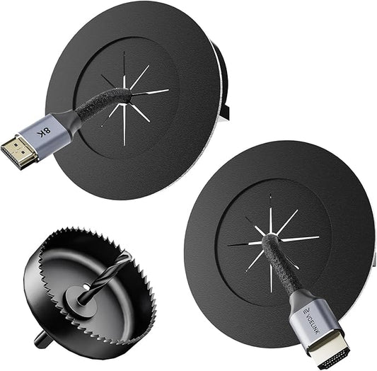 VCELINK Brush in Wall Cable Management Kit for Wall Mounted TV, 3.79" (96 mm) Cord Hider for Low Voltage Cables Pass Through, Black Wall Plate