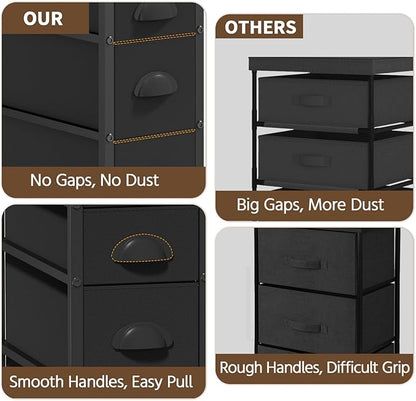 LASZOLA 4 Drawer Narrow Dresser Slim Cabinet Skinny Storage Tower Chest, Ideal for Small Spaces Bathroom Bedroom, Between Washer and Dryer, Lightweight Mobile on Wheels, Sturdy Fabric Drawers, Black