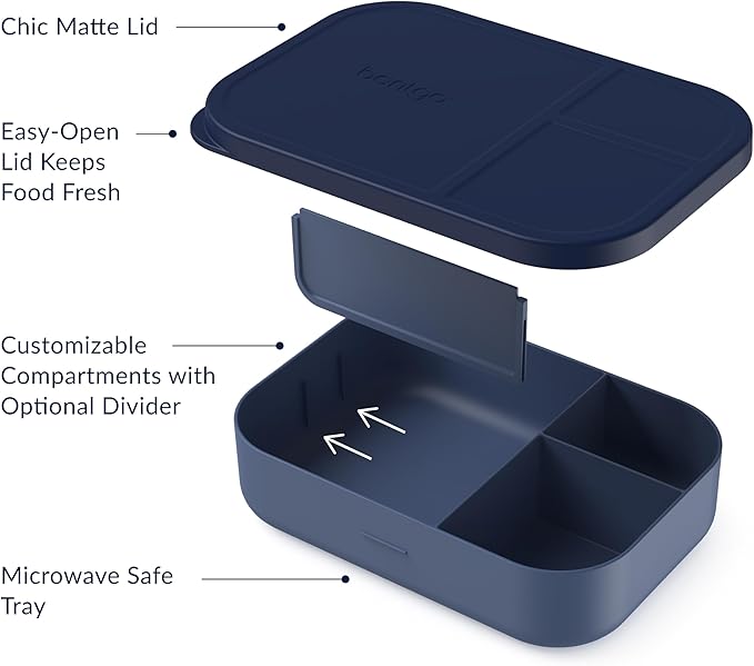 Bentgo® Modern Tray with Matte Lid - Reusable, BPA-Free, Meal Prep Containers for Adults with Removable Divider - 3 or 4 Compartments for Healthy Portioned Meals At Home & On the Go (Navy)