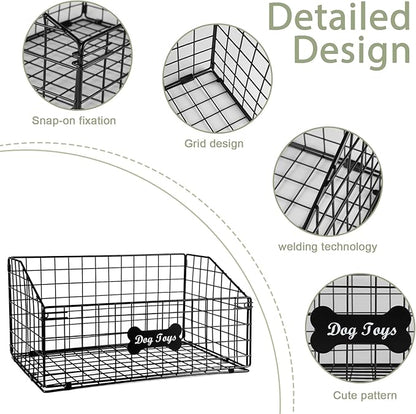 Geyecete Toy box for dogs large Dog Toy organizer Pet wire folding basket DOG TOY container dog toy box-Chew-Proof Dog Food Toy Storage-Black