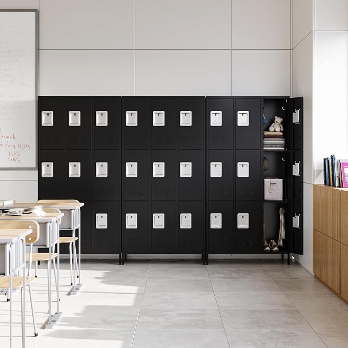 Letaya Metal Lockers for Employees-9 Door Storage Locker with Shelves and Lockable Steel Cabinet for School,Gym,Office,Staff(Black, 9 Door)