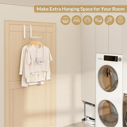 Over The Door Hanger,Foldable Over The Door Storage Hooks with 10 Ridges,Portable Hanging Clothes Drying Rack Door Coat Towels Rack for Small Space Laundry Room Bathroom Closets (1, White)