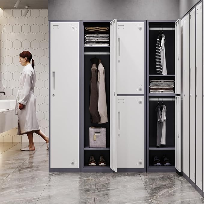 Letaya Metal Locker 2 Lockable Door,71" Tall Steel Storage Cabinet for School Office Gym Home Employees Staff (2 Door -Grey White)