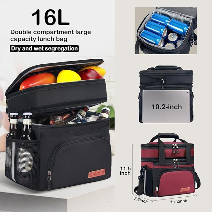 Tactical Lunch Box for Men & Women – Expandable 16L Double Deck Insulated Cooler Bag for Work, Construction & 12-Hour Shifts – Heavy Duty Leakproof Large Meal Prep Tote with Shoulder Strap