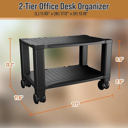 Home-Complete Printer Stand-2-Tier Under Desk Table for Fax, Scanner, Printer, Office Supplies-Compact and Mobile with Wheels for Portable Storage