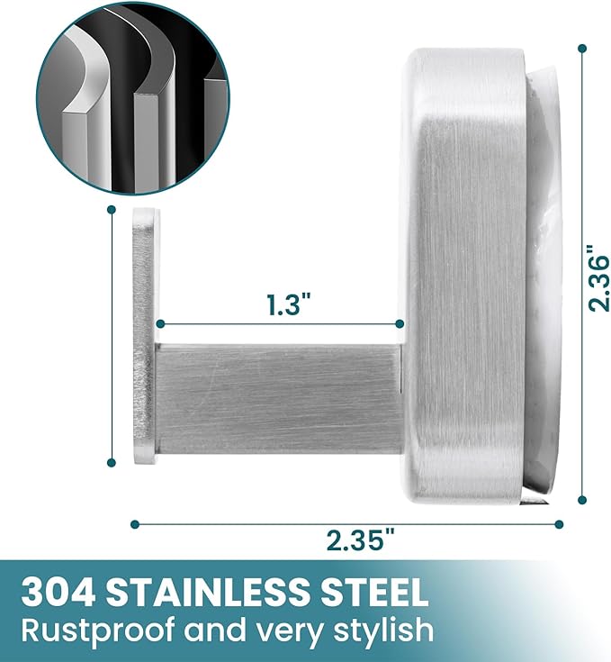 TAILI Patented Strong Suction Cup Hook, 304 Stainless Steel Bathroom Suction Cup Holder for Towel, Loofah, Bathrobe, Damage-Free Hanging Shower Wall Hook, Double-Hook Widening Design, 2 Pack, Silver