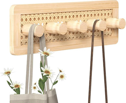 Homode Wooden Wall Hooks, Wall Mounted Coat Rack for Entryway, Boho Wood Pegs for Hanging Coats and Hats, Decorative Coat Hanger Purse Holder for Towel Key Jacket Bag Leash Cap