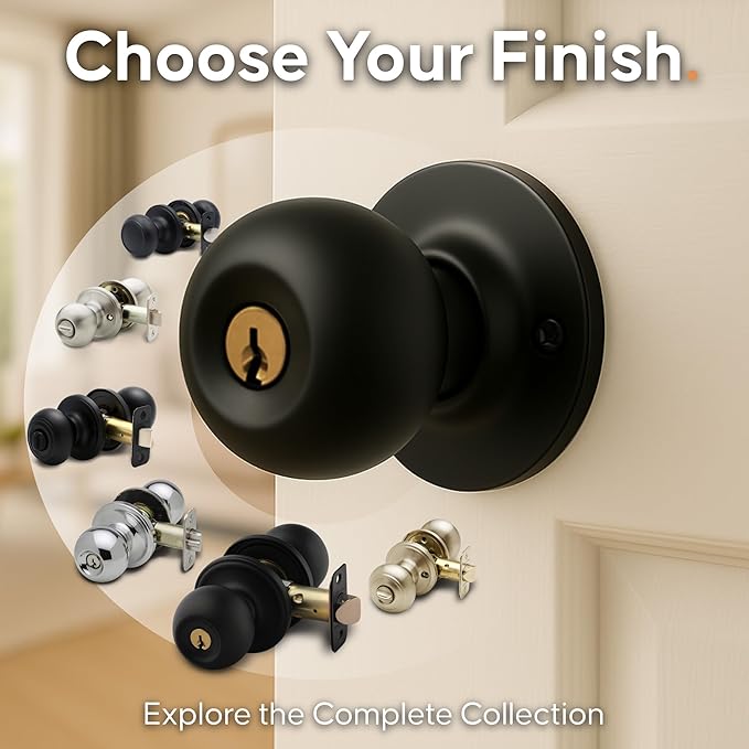 Copper Creek Entry Door Knob – Keyed Entry Handle with Lock and Key, ANSI Grade-3 Certified, DIY-Friendly Install for Interior and Exterior Entrance Doors – Matte Black (1 Pack)