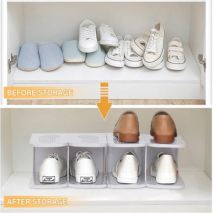 6-Tier Thickening Cubby Shoe Rack, Free Combination Shoe Organizer for Closet, Free Standing Shoe Tower, Stackable Space-Saving Adjustable Shoe Storage Shelf, Grey