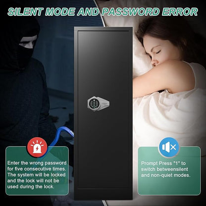 Marcree 8-12 Gun Locker, Gun Safe with Removable Shelf, Large Digital Rifle Gun Safe with Dual Alarm System, Shotgun Safes for Home Bedroom, Mute Function, LED Light, Ammo Bag