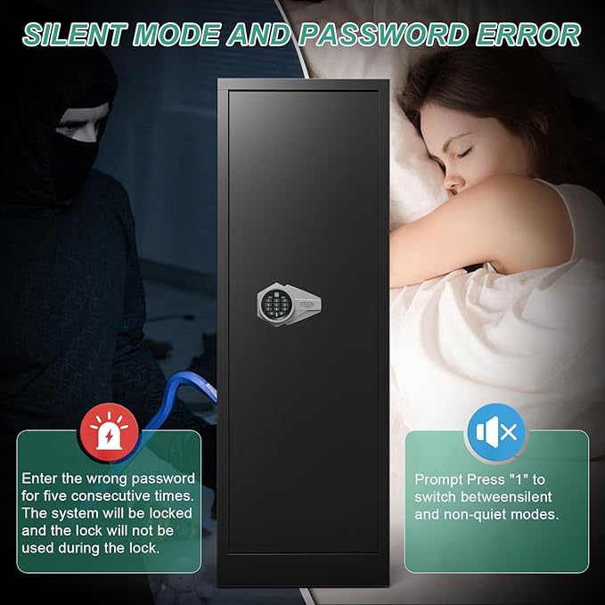 Marcree 8-12 Gun Safe for Rifles and Shotguns, Large Digital Rifle Cabinet with Dual Alarm System, Shotgun Safe with Removable Shelf, Mute Function, Pistol Bag, LED Light, Assemble Required