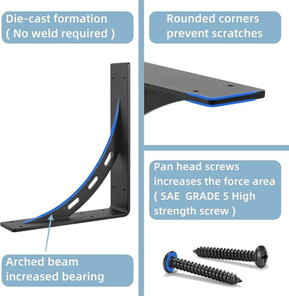 12"x10"x2.5" Heavy Duty Shelf Brackets, Max Load 1100 LBS, Premium Alloy Metal Mantel Support (Set of 2) - Countertop Support - (12 inch x 10 inch)