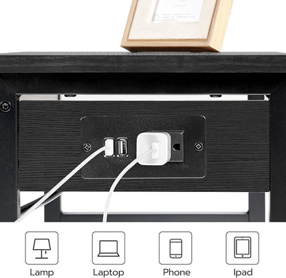 HOOBRO Printer Stand for Desk, Desktop Printer Stand with Charging Station, Small Printer Table with Storage Hook, Under Desk Printer Cart, File Rack for Home Office, Black BB01UPS01