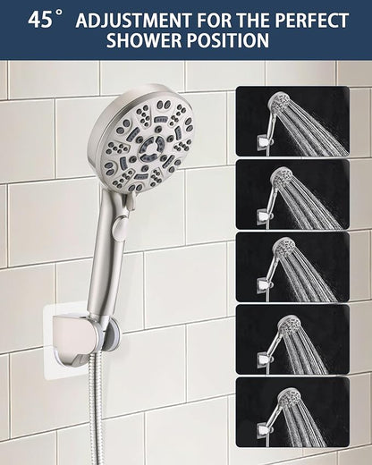 Handheld Shower Head Holder Super Strong Adhesive No Drill Adjustable Wall Mount for Hand Held Wand, Ideal for Kids, Elderly, and Short Users (Brushed Nickel)