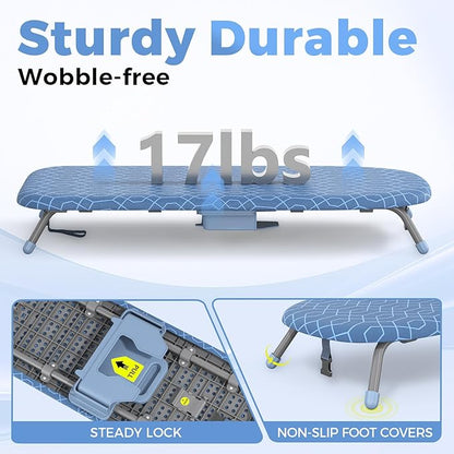 APEXCHASER Ironing Board Small with Iron Holder, Tabletop Small Iron Board with 2 Heat Resistant Ironing Covers, Portable Tabletop Ironing Board with Non-Slip Feet for Home Travel Use