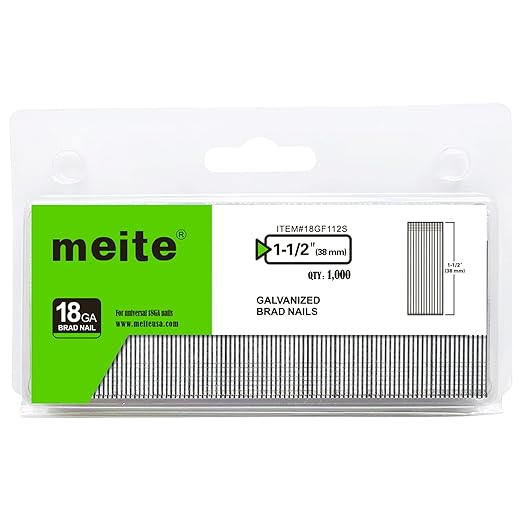 meite 18 Gauge Brad Nails, 1-1/2 Inch 18GA Brad Nails Galvanized Small Finishing Nail Gun Nails for Pneumatic, Electric Brad Nailer Gun (1,000 Counts)