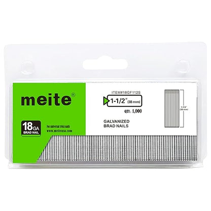 meite 18 Gauge Brad Nails, 1-1/2 Inch 18GA Brad Nails Galvanized Small Finishing Nail Gun Nails for Pneumatic, Electric Brad Nailer Gun (1,000 Counts)
