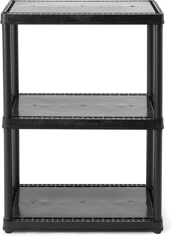 Gracious Living 3 Shelf Fixed Height Light Duty Storage Unit 12 x 24 x 33" Organizer System for Home, Garage, Basement, & Laundry, Black (3 Pack)