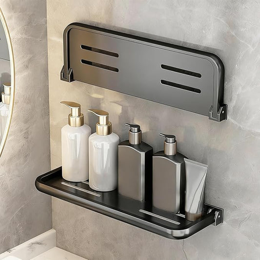 2 Pack Floating Shelves for Wall,Wall Folding Shelf Floating Shelves for Bathroom Hanging Shelves with Thickened Aluminum Alloy, Rust-Proof for Bathroom Kitchen (Grey)