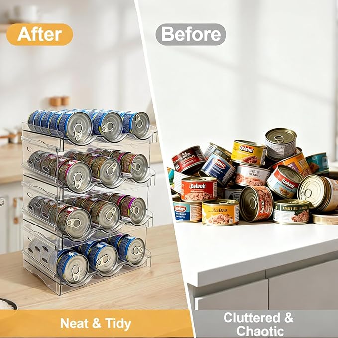 Cat Food Can Organizer,Can Organizer for Pantry,4-Layers Transparent Cat Food Storage Container Holds 72 (3.5oz) Cans,Canned Food Organizer and Storage for Countertop Kitchen Cabinet(4 Layers)