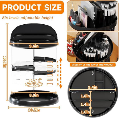 Yieach Rotating Make up Organizers for Counter,Adjustable Spinning Organizer for Vanity,Rotating Perfume Organizer,Lazy Susan Bathroom Organizer for Beauty Product,Spin Skin Care Storage Rack,Black