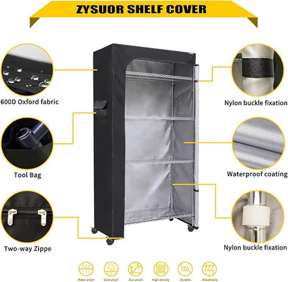 Waterproof Shelf Cover Heavy Duty Dustproof Storage Wire Rack Covers, with Two-Way Zipper 36" Wx18 Dx54 H (No Shelves,Black Cover only)