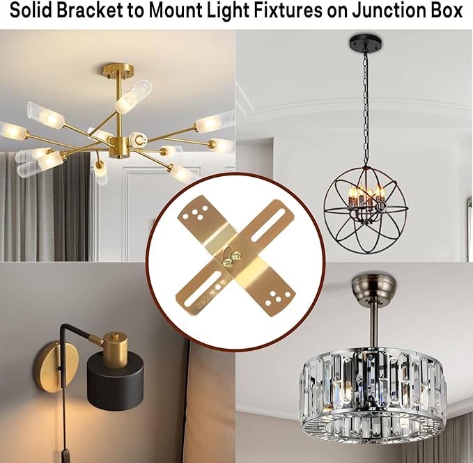 Light Fixture Mounting Brackets, Adjustable Mounting Plates for 4" J-Box, Light Crossbar Set with Screw and Nuts for Wall Light, Close to Ceiling Light, Chandelier, Pendant, 2 Pack