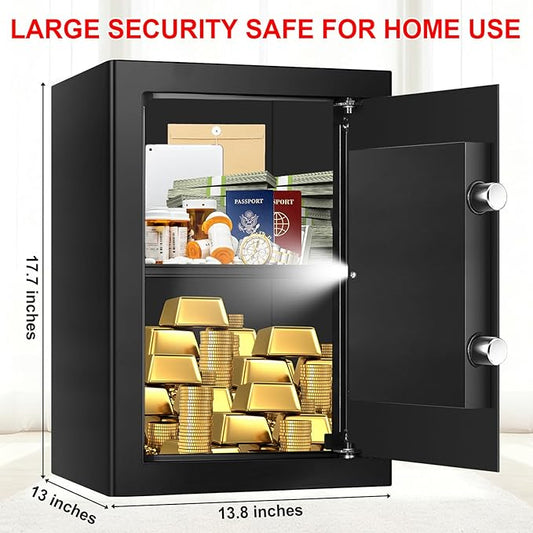 3.4 Cub Large Safes for Home Use, Digital Home Safe Box Fireproof Waterproof with Programmable Keypad, Spare Keys and Removable Shelf, Anti-Theft Fire Proof Document Box Money Safe for Valuables