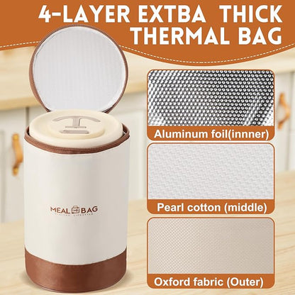 Dandat 3 Pcs Portable Insulated Lunch Container Set for Adult, Stackable Stainless Steel Bento Box for Hot Food with Insulated Lunch Bag Unisex 3 Separate Thermal Food Container(Beige)