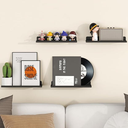 Lifewit Floating Shelves for Bathroom, 15" Clear Wall Organizer for Makeup, Perfume, Figures, Photo, Decor Shelf for Nursery, Living Room, Bedroom, Kitchen, Over Toilet Storage Rack, Black, 12 Pack