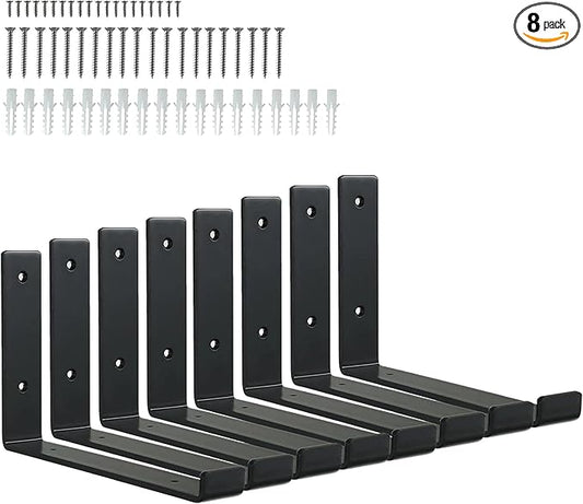 HEART ART Black Shelf Bracket 12 Inch, Shelf Brackets Heavy Duty,L Brackets for Shelves,Floating Shelf Bracket 8 Pack,11.5" L×6" H×1.5" W