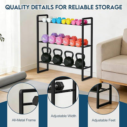 LOFTEY 3 Tier Adjustable Dumbbell Rack, 330 lbs Capacity Metal Weight Storage Rack, Space-Saving Home Gym Storage for Kettlebell & Free Weights, Dumbbell Stand Only