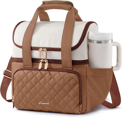 LOVEVOOK Insulated Lunch Bag For Women,Large Double Deck Adult Lunch Box,Teacher Lunch Tote Bag With Cup Holder,Leakproof Cooler Bag With Adjustable Shoulder Strap For Work Picnic Beach