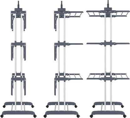 HOMIDEC Clothes Drying Rack, Oversized 4-Tier(67.7" High) Foldable Stainless Steel Drying Rack Clothing, Movable Drying Rack with 4 castors, 24 Drying Poles and 14 Hooks for Bed Linen, Clothing, Grey