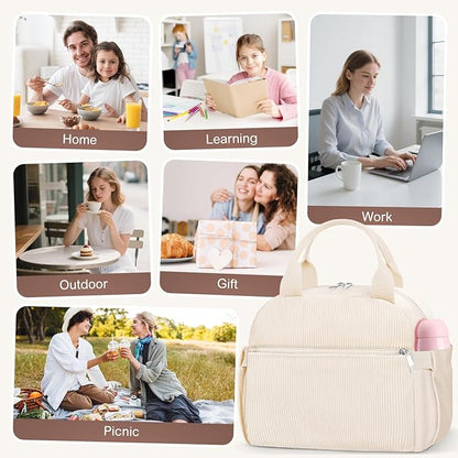 Lunch Bag Lunch Box for Women, Cute Corduroy Insulated Reusable Work Leakproof Simple Adults Large Lunch Boxes Tote Bag Men Cooler Bag