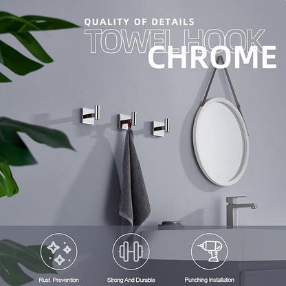KOKOSIRI Robe Hook Bathroom Towel Coat Hooks for Bath Kitchen Wall 3 Pack Chrome Stainless Steel B1013CH-P3