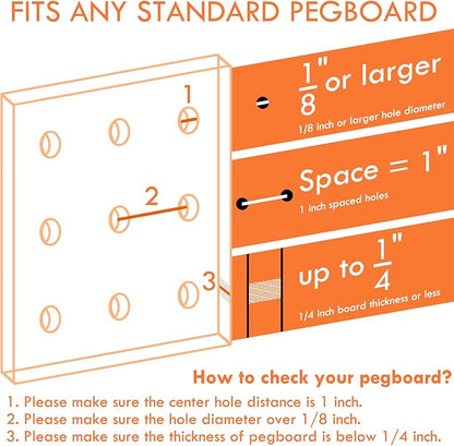 G.CORE Pegboard Shelf Hooks, 10-Pack 8" Silver Peg Board Brackets, 1/4" Peg Board Organizer Accessories, Peg Hooks Assortment Various Tools Storage Arrange System for Garage Craft Workshop Workbench