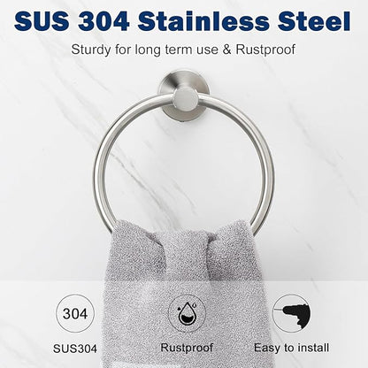 NearMoon Bath Towel Ring, Bathroom Hardware Accessories-Thicken Stainless Steel Hand Towel Holder for Bathroom, Modern Round Towel Hanger Wall Mounted (Brushed Nickel, 5 Pack)