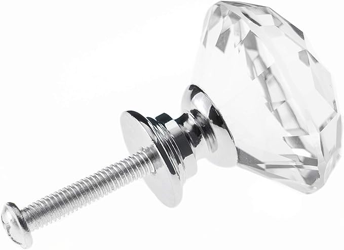 YourGift 25 Pack Drawer Knobs Diamond Shaped Crystal Glass 30mm Cabinet Knobs Pull Handles (30 mm, 25 Pack, Silver)