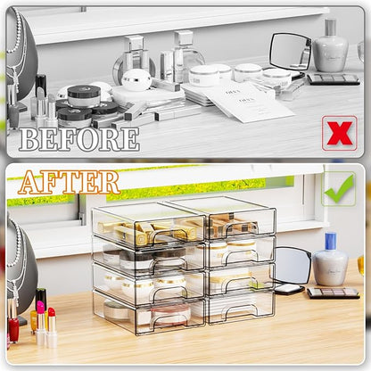 Yieach 2.2'' Tall Acrylic Clear Stackable Storage Drawer Organizer,8 Pack Desk Organization and Storage,Plastic Office Supply Organizer,Drawer Storage Organizer for Makeup,Accessory,Pen,Art Crafts