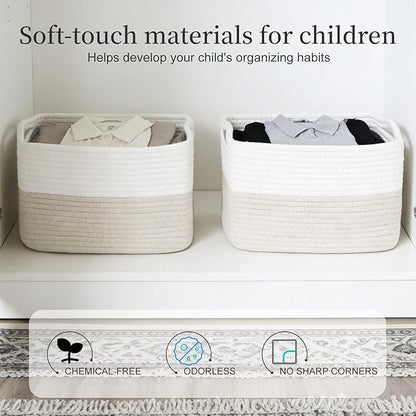 Hopegiver 3 Pack Woven Storage Baskets for Shelves, 11x8x7 Inch Cotton Rope Decorative Organizer Bins for Blanket Clothes Book Baby Pet, Gift Toy Basket for Office, Living Room, Bathroom & Nursery